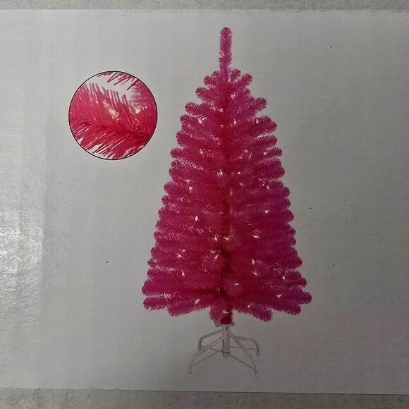 New 4 ft Pre-Lit Pink Fir Christmas Valentine's Day Tree - Picture 1 of 9